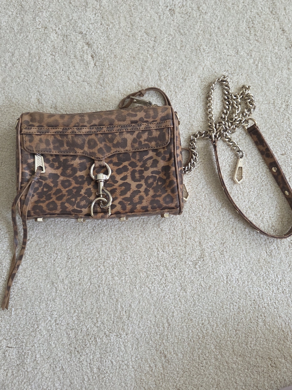 Rebecca Minkoff Leopard Print Crossbody Bag with Chain Strap
